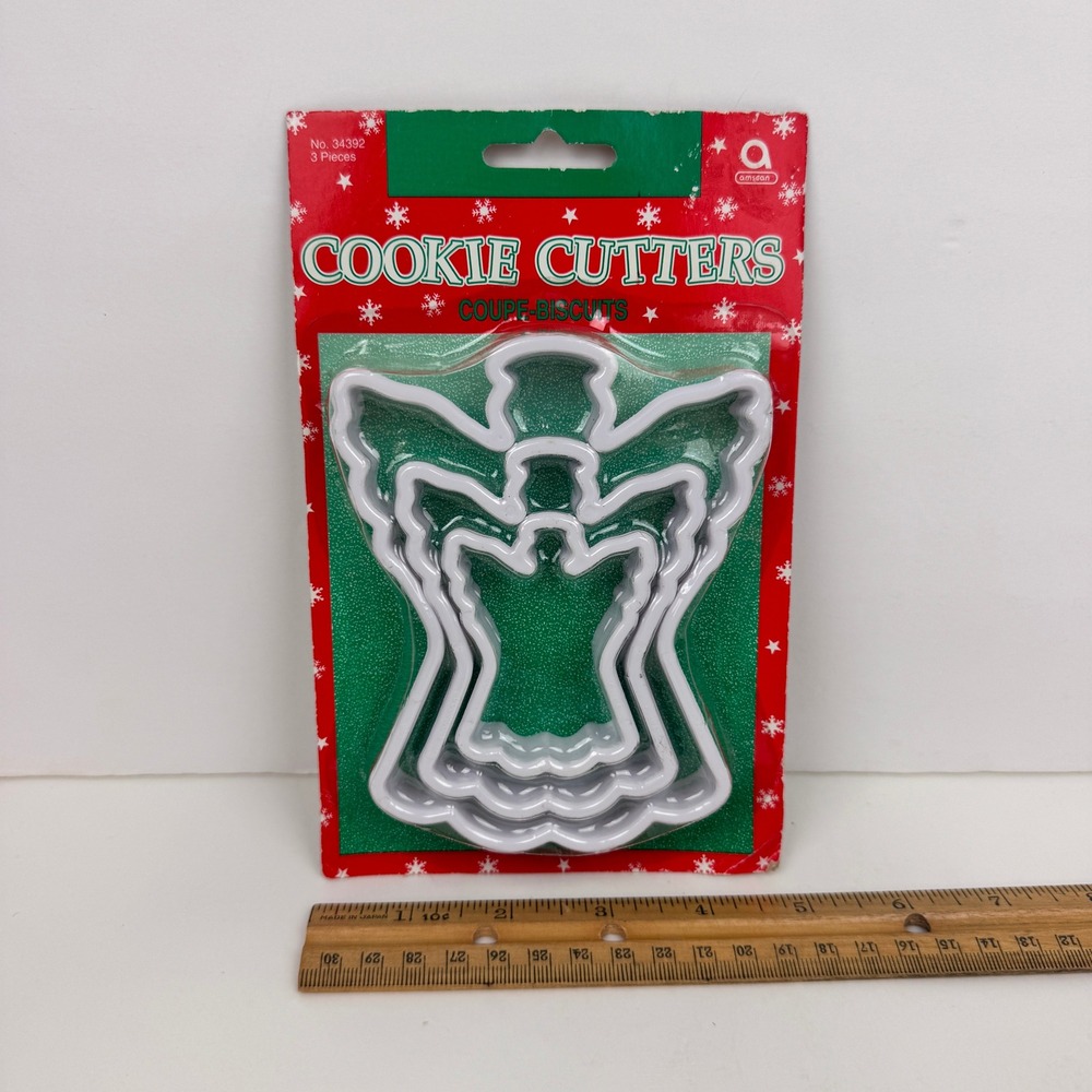 Vtg Sealed Amscan Angel Shape Cookie Cutters Plastic White 3 Sizes Christmas